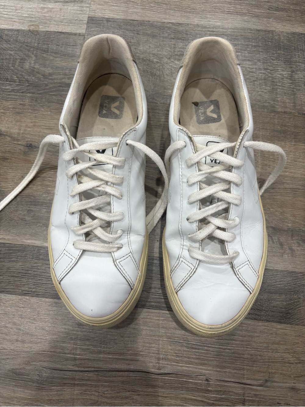 Veja White Leather Sneakers with Cream Sole